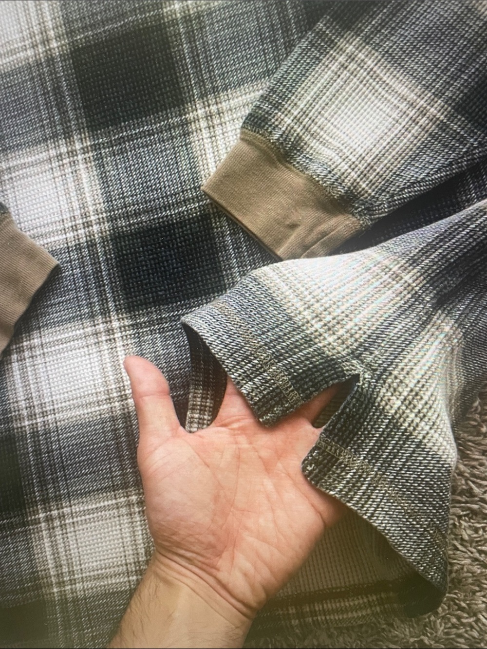 Chaps Black, White & Tan Plaid Henley Thermal Pullover - Picture 7 of 8